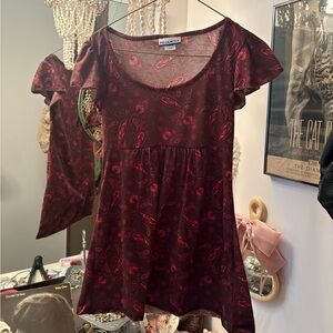 Paisley Print Baby Doll Top in Brown and Pink
